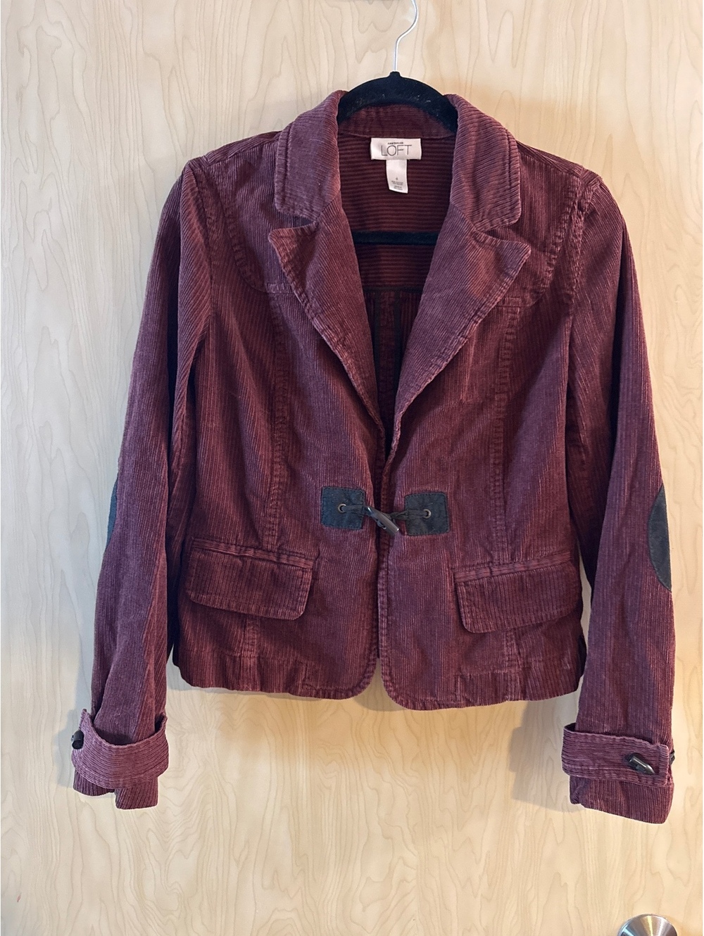 y2k ann taylor LOFT Burgandy corduroy blazer elbow patches size 6